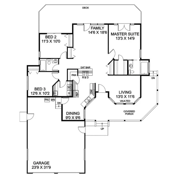 Farmhouse Plan First Floor - Bowmens Ridge Country Ranch Home 085D-0387 - Search House Plans and More