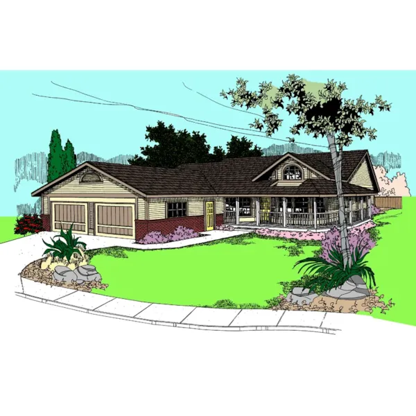 Farmhouse Plan Front of Home - Bowmens Ridge Country Ranch Home 085D-0387 - Search House Plans and More