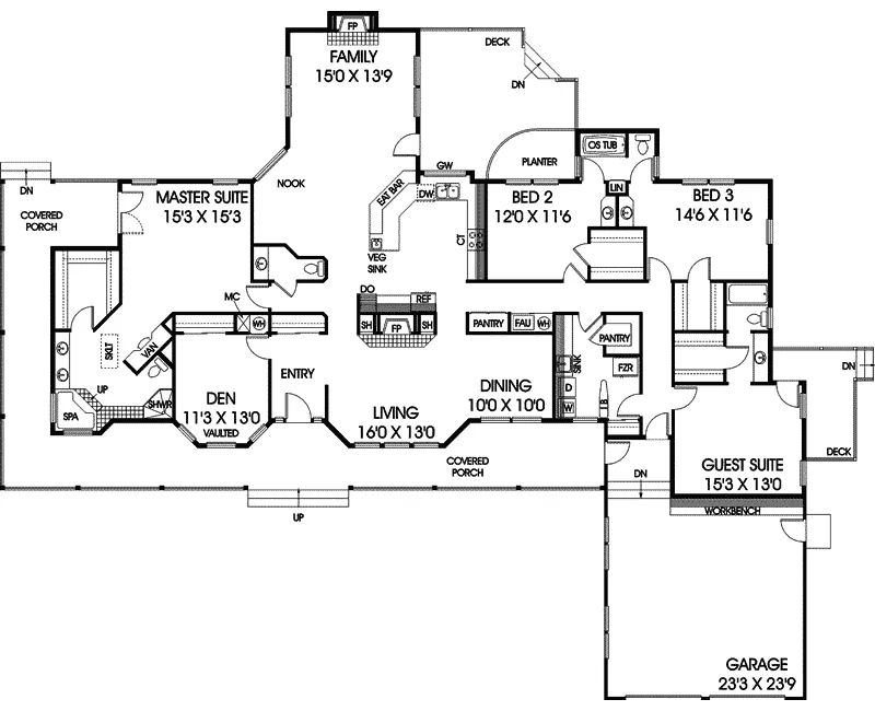 Country House Plan First Floor - Forte Luxury Ranch Home 085D-0406 - Search House Plans and More