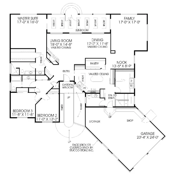 Contemporary House Plan First Floor - San Bernadino Stucco Ranch Home 085D-0408 - Shop House Plans and More