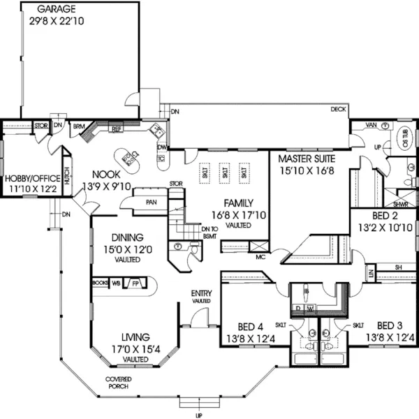 Waterfront House Plan First Floor - Seattle Country Home 085D-0410 - Shop House Plans and More