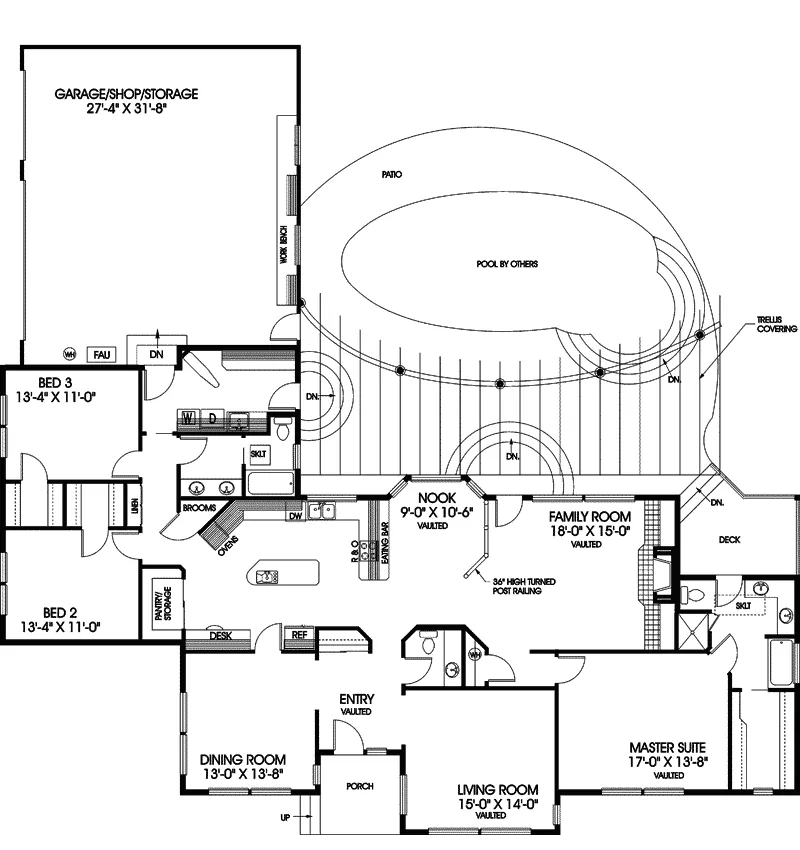 Modern House Plan First Floor - Bersham Contemporary Ranch Home 085D-0415 - Search House Plans and More