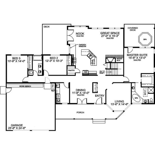 Ranch House Plan First Floor - Willow Glen Ranch Home 085D-0435 - Shop House Plans and More