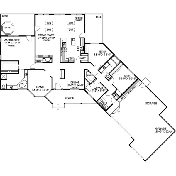 Contemporary House Plan First Floor - Calcutta Ranch Home 085D-0437 - Search House Plans and More