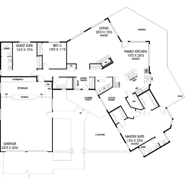 Adobe House Plans & Southwestern Home Design First Floor - Adante Ranch Home 085D-0444 - Search House Plans and More