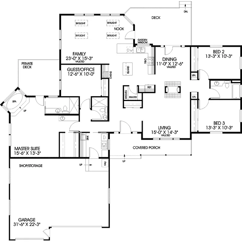 Country House Plan First Floor - Brookhurst Country Ranch Home 085D-0455 - Search House Plans and More
