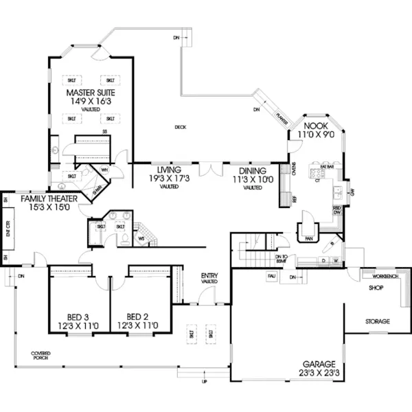 Ranch House Plan First Floor - Schoal Creek Country Home 085D-0461 - Shop House Plans and More