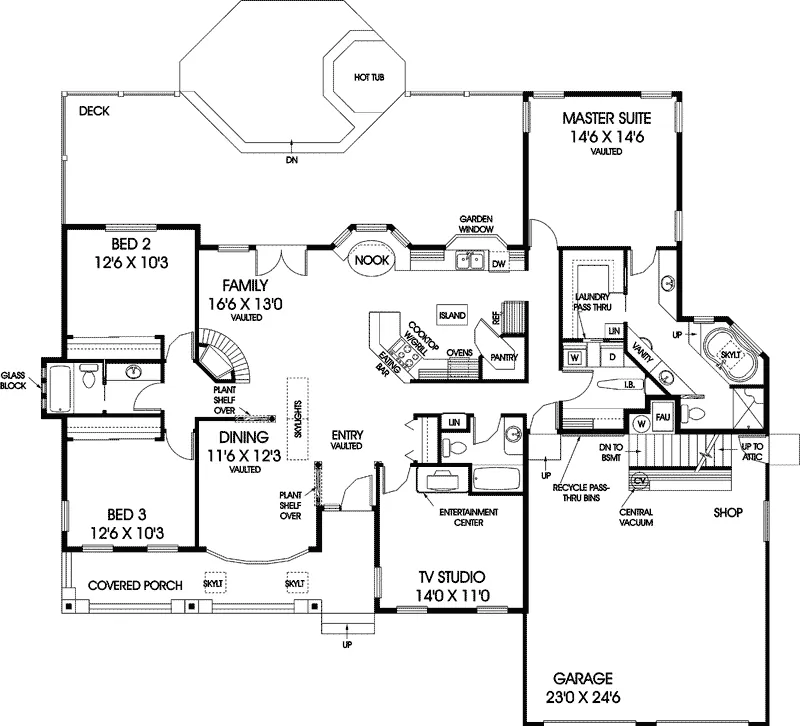 Country House Plan First Floor - Malstrom Contemporary Home 085D-0475 - Shop House Plans and More