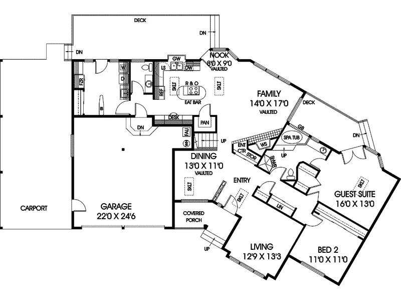 Traditional House Plan First Floor - Hawkes Pond Contemporary Home 085D-0477 - Search House Plans and More