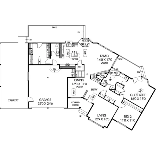 Country House Plan First Floor - Hawkes Pond Contemporary Home 085D-0477 - Search House Plans and More