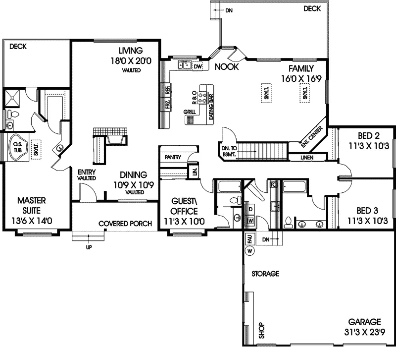 Ranch House Plan First Floor - Tealcrest Contemporary Home 085D-0485 - Shop House Plans and More