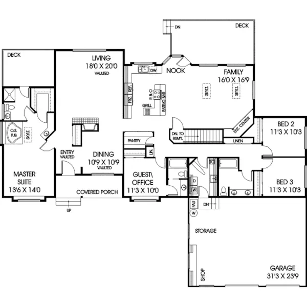 Ranch House Plan First Floor - Tealcrest Contemporary Home 085D-0485 - Shop House Plans and More