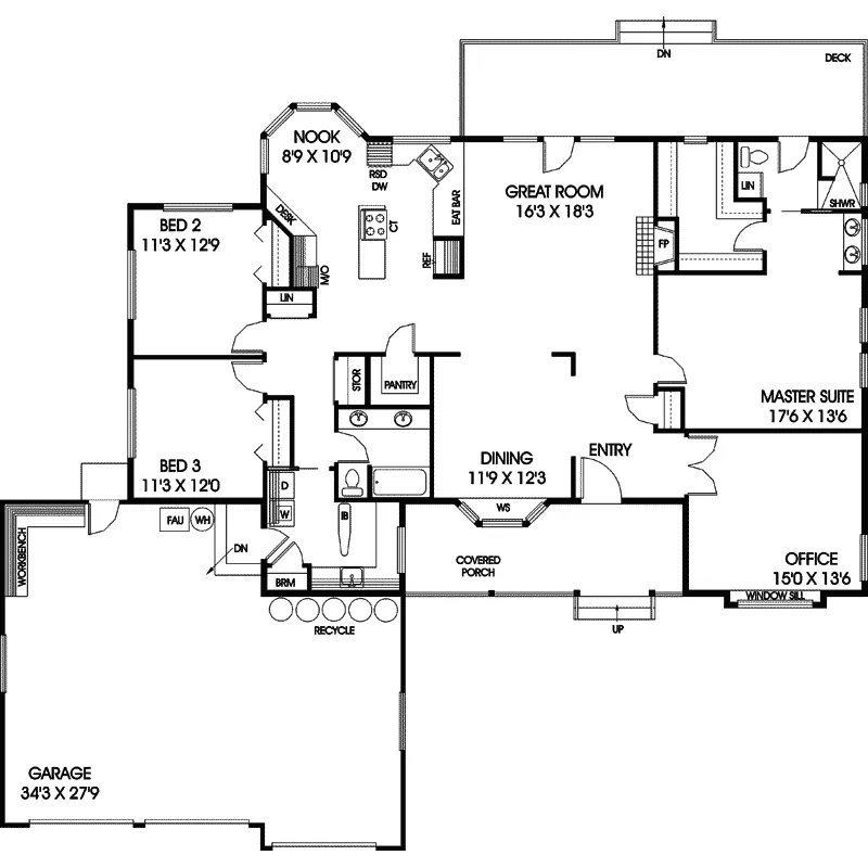Country House Plan First Floor - Rolling Hollow Ranch Home 085D-0491 - Shop House Plans and More