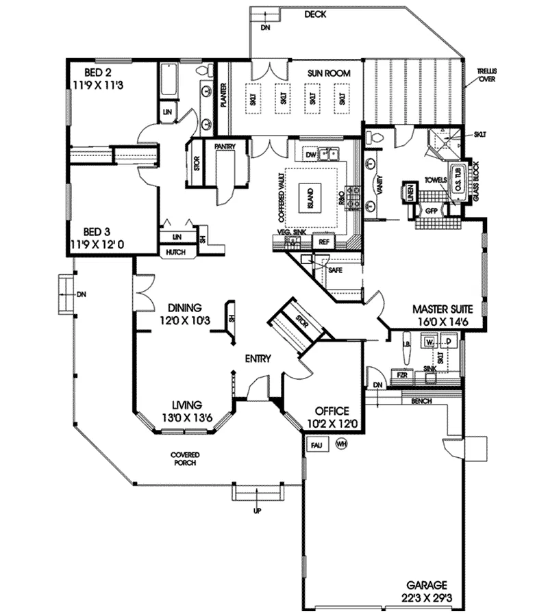 Ranch House Plan First Floor - Gerald Place Ranch Home 085D-0494 - Search House Plans and More