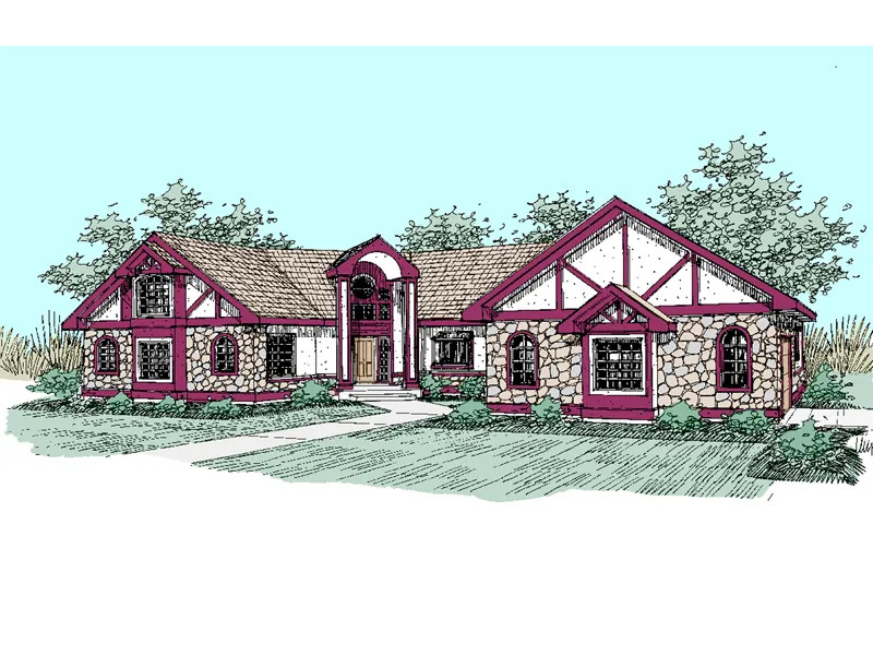 Traditional House Plan Front of Home - Pringle Tudor Home 085D-0495 - Shop House Plans and More
