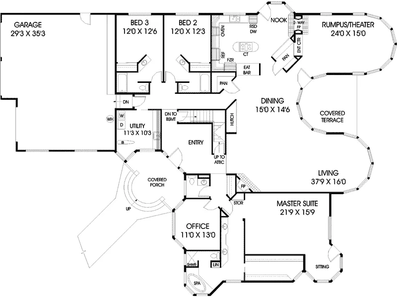Contemporary House Plan First Floor - Sundermeier Hill Ranch Home 085D-0497 - Shop House Plans and More