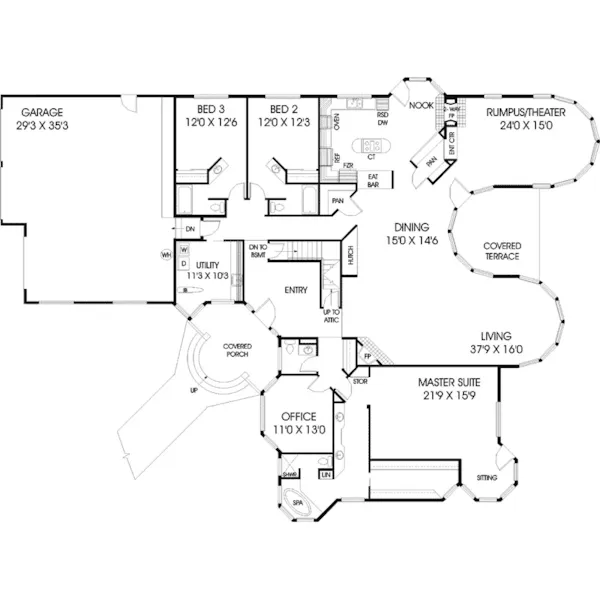 Contemporary House Plan First Floor - Sundermeier Hill Ranch Home 085D-0497 - Shop House Plans and More