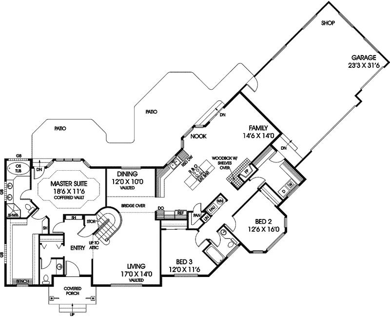 Ranch House Plan First Floor - Gary Glen Craftsman Home 085D-0502 - Search House Plans and More