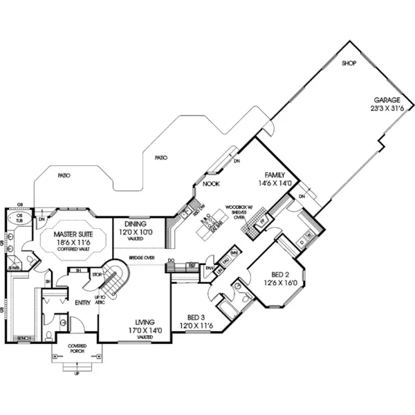 Contemporary House Plan First Floor - Gary Glen Craftsman Home 085D-0502 - Search House Plans and More