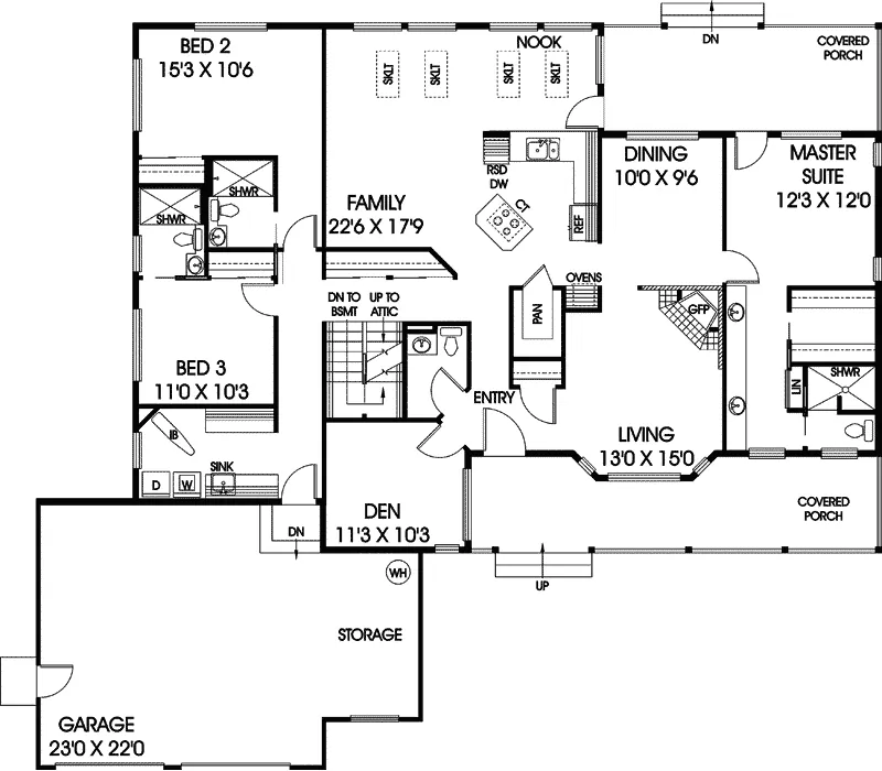 Ranch House Plan First Floor - Drexel Pass Traditional Home 085D-0503 - Search House Plans and More