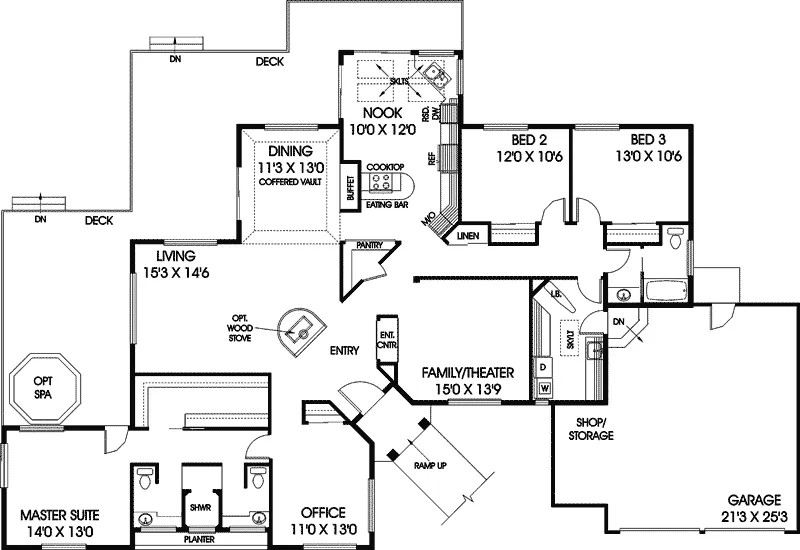 Contemporary House Plan First Floor - John Hollow Ranch Home 085D-0505 - Search House Plans and More