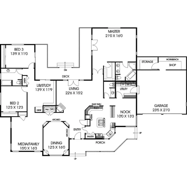 Ranch House Plan First Floor - Charlton Ranch Home 085D-0506 - Search House Plans and More