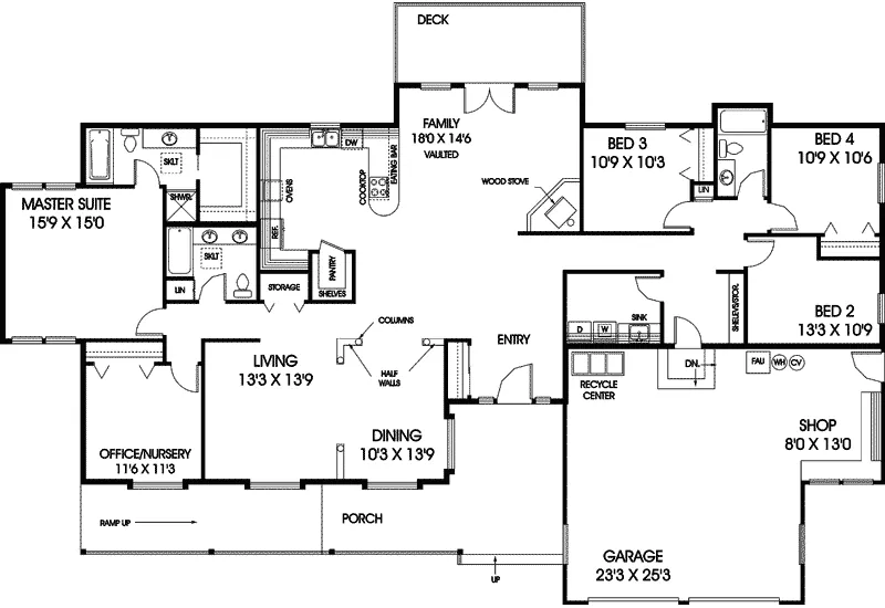 Traditional House Plan First Floor - Honeywood Country Ranch Home 085D-0517 - Search House Plans and More