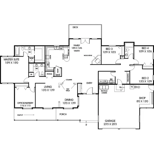 Traditional House Plan First Floor - Honeywood Country Ranch Home 085D-0517 - Search House Plans and More