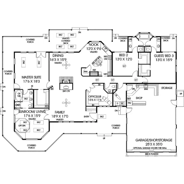 Contemporary House Plan First Floor - Mirandy Contemporary Farmhouse 085D-0537 - Shop House Plans and More