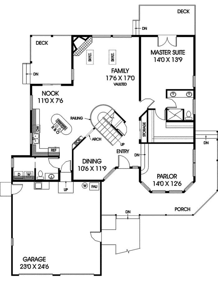 Farmhouse Plan First Floor - Hornbrook Hill Country Home 085D-0542 - Search House Plans and More