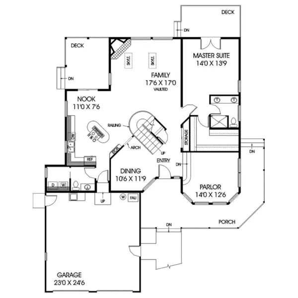 Farmhouse Plan First Floor - Hornbrook Hill Country Home 085D-0542 - Search House Plans and More