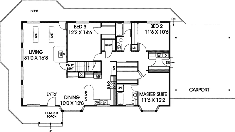 Ranch House Plan First Floor - Bear Creek Ranch Home 085D-0543 - Search House Plans and More