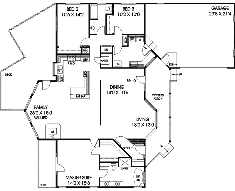 Country House Plan First Floor - Greenberry Hill Ranch Home 085D-0581 - Search House Plans and More