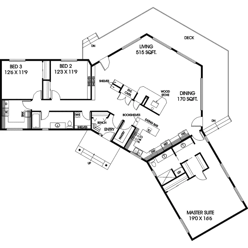 Contemporary House Plan First Floor - Olmstead Peak Craftsman Home 085D-0584 - Shop House Plans and More