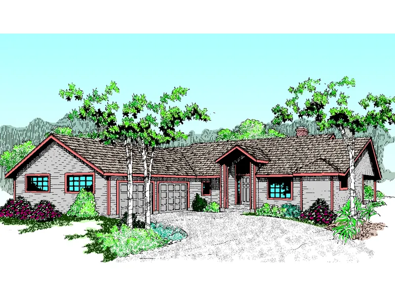 Rustic Ranch Has Curb Appeal With Angled Four-Car Garage Entry