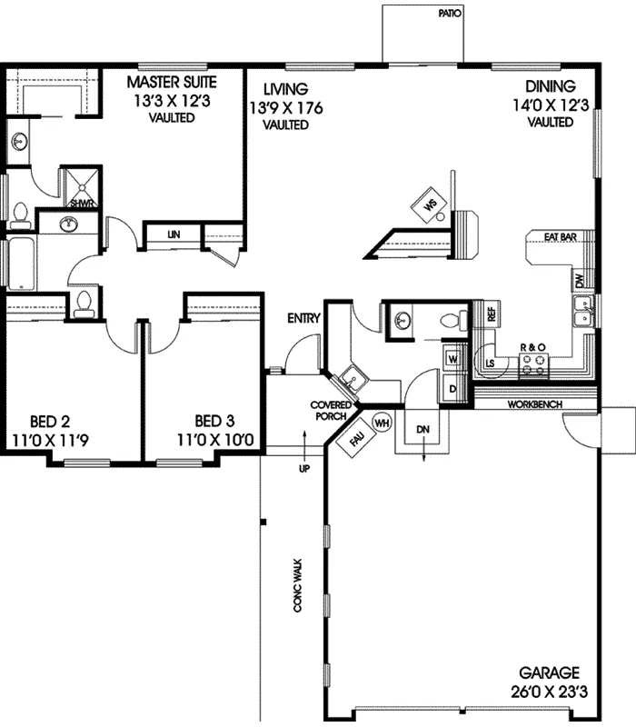 Ranch House Plan First Floor - Padera Country Home 085D-0596 - Shop House Plans and More