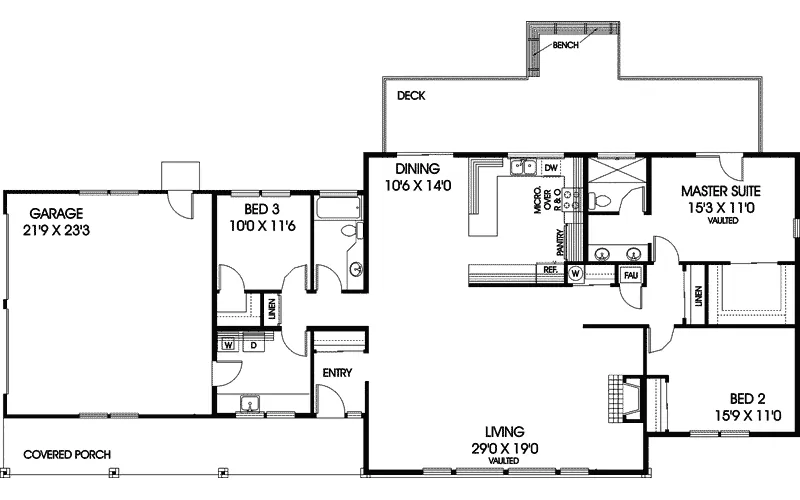 Ranch House Plan First Floor - Tyson Country Ranch Home 085D-0597 - Shop House Plans and More