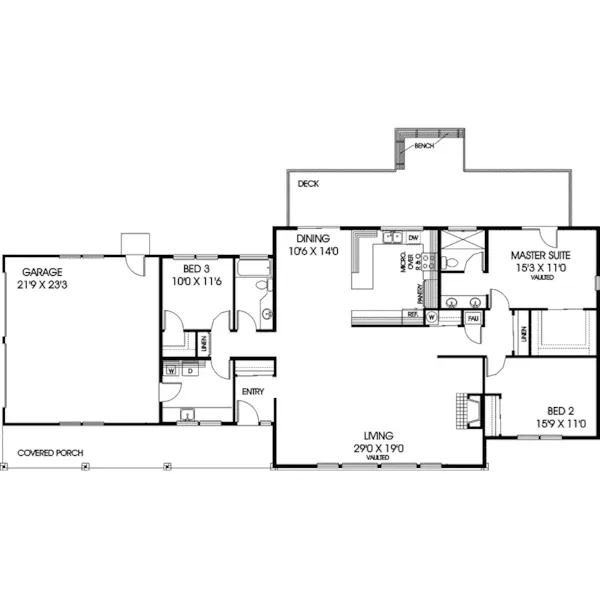 Ranch House Plan First Floor - Tyson Country Ranch Home 085D-0597 - Shop House Plans and More