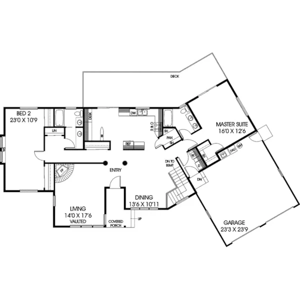 Ranch House Plan First Floor - Canard Country Ranch Home 085D-0603 - Search House Plans and More