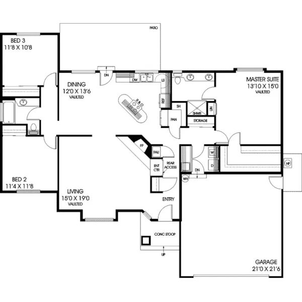 Contemporary House Plan First Floor - Dawnridge Ranch Home 085D-0604 - Search House Plans and More