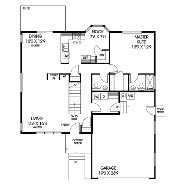 Contemporary House Plan First Floor - Glen Garden Ranch Home 085D-0608 - Search House Plans and More