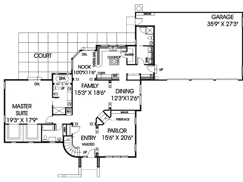 Mediterranean House Plan First Floor - Compton Cove Mediterranean Home 085D-0616 - Search House Plans and More