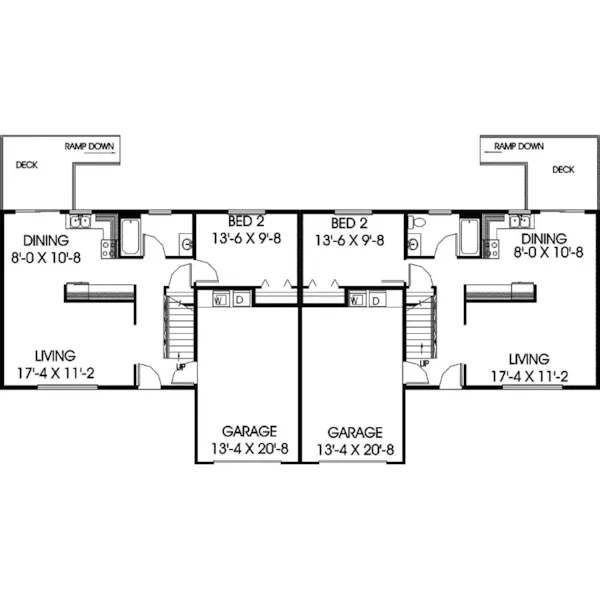 Contemporary House Plan First Floor - Callaway Bluff Duplex Design Plan085D-0618 - Search House Plans and More