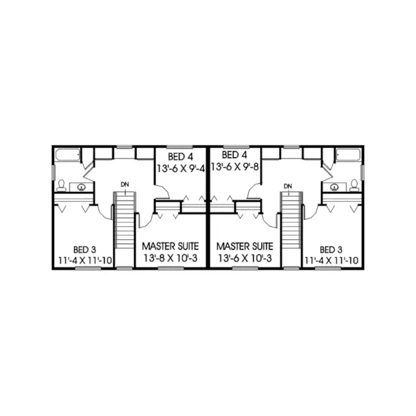 Contemporary House Plan Second Floor - Callaway Bluff Duplex Design Plan085D-0618 - Search House Plans and More