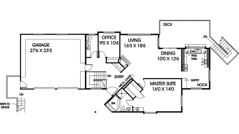 Contemporary House Plan First Floor - Ardell Lake Ranch Home 085D-0626 - Search House Plans and More