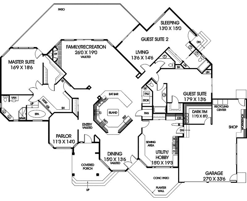 Prairie House Plan First Floor - Pelota Luxury Home 085D-0629 - Shop House Plans and More