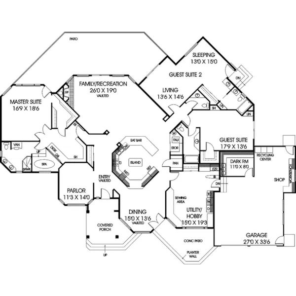 Ranch House Plan First Floor - Pelota Luxury Home 085D-0629 - Shop House Plans and More