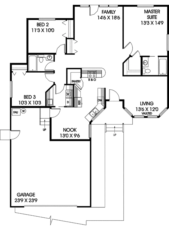 Contemporary House Plan First Floor - Gladney Bungalow Home 085D-0634 - Search House Plans and More
