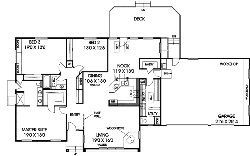Country House Plan First Floor - Eatherton Valley Ranch Home 085D-0635 - Search House Plans and More