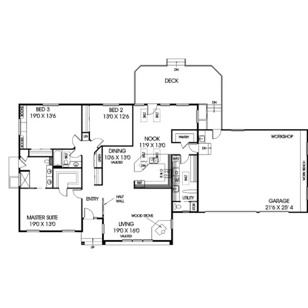 Traditional House Plan First Floor - Eatherton Valley Ranch Home 085D-0635 - Search House Plans and More